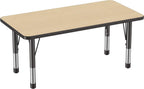 FDP Rectangle Activity School and Kids Classroom Table (24 x 48 inch), Toddler Legs, Adjustable Height 15-24 inches - Maple Top and Black Edge