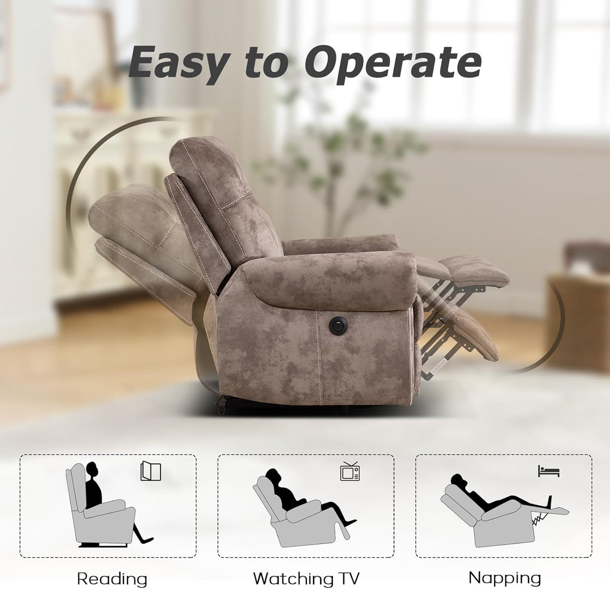 EBELLO 2 Pieces Reclining Couch Furniture Set for Living Room, 1 Seat Power Recliner and a 3 Seater Sofa, Vintage Rivet Mid-Century Design for Living Room, Brown
