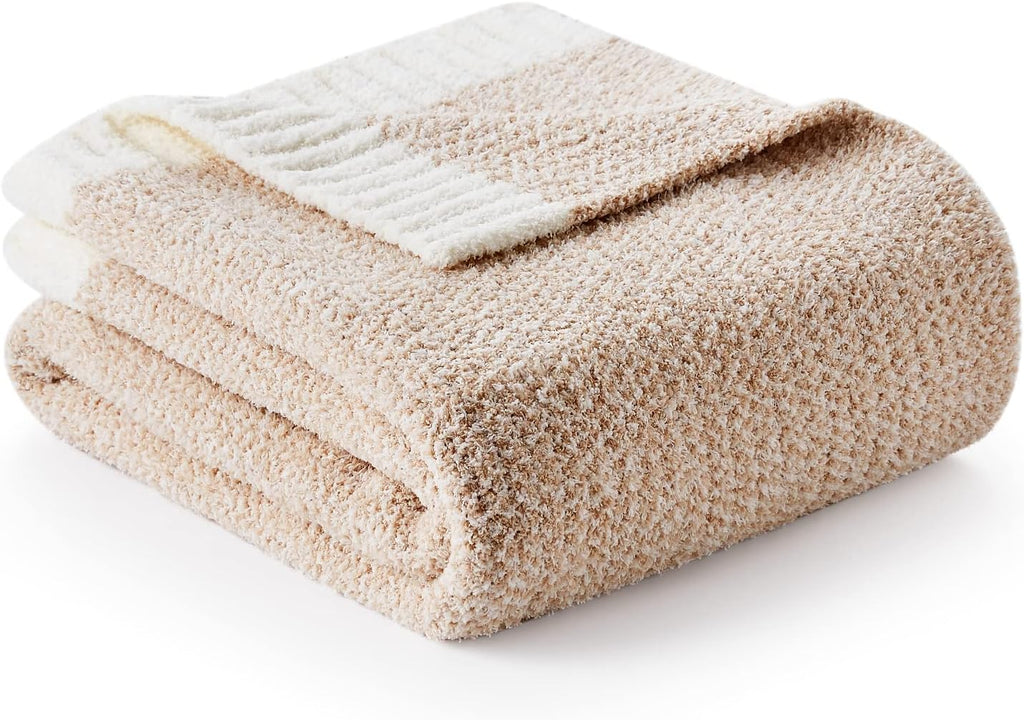 Snuggle Sac Heather Beige Throw Blankets Luxurious Microfiber Fabric, Reversible Super Soft Throws Warm Cozy Knit Fuzzy Plush Throw Blanket for Couch, Bed, Sofa, Camping, Beige,50x60 inches