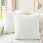 CaliTime Throw Pillow Covers Decorative 18 X 18 Inches Pack of 2 Cozy Chenille Cushion Cases for Couch Sofa Bed Living Room Home True White