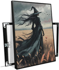 JFHCQJPK Gothic Decor Canvas Wall Art Witch in Rice Field Halloween Art Decor Print Nature Print Victorian Home Bedroom24x36in Metal blackFramed