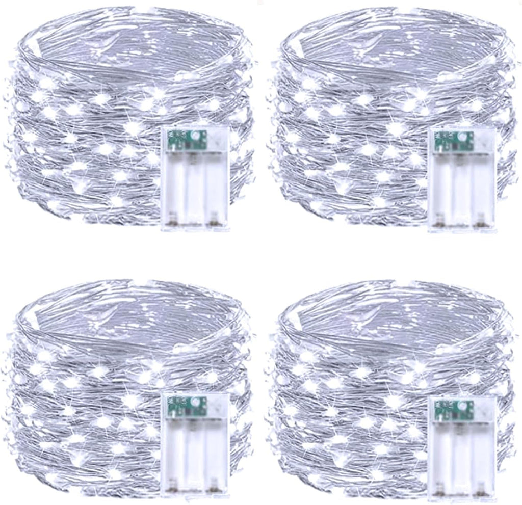 4 Pack Fairy Lights Battery Operated with Timer, Each 20FT 60LED Christmas String Lights Outdoor Indoor, Cuttable Battery Twinkle Lights for Bedroom Home Wedding DIY Christmas Decorations (Cool White)