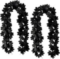Joyhalo 2 Pack Halloween Garland, 5.7FT Black Leaf Garland for Mantle, Artificial Hanging Black Maple Leaves Vines, Spooky Halloween Outdoor Floral, Haunted Mansion, Fireplace, Fall Decor