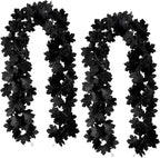 Joyhalo 2 Pack Halloween Garland, 5.7FT Black Leaf Garland for Mantle, Artificial Hanging Black Maple Leaves Vines, Spooky Halloween Outdoor Floral, Haunted Mansion, Fireplace, Fall Decor