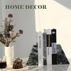 Marble Bookends for Heavy Books, Decorative Bookends for Shelves, Green Stone Book Ends, Heavy-Duty Book Ends for Hardback Book & Cookbooks, Unique Book Stopper & Holder, Set of 2