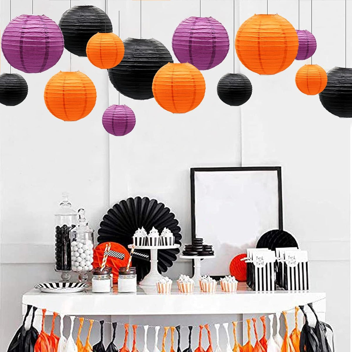 ADLKGG Paper Lanterns Party Decorations, Orange Purple Black Round Hanging Lanterns for Graduation Halloween Thanksgiving Birthday Party Decorations, 21pcs