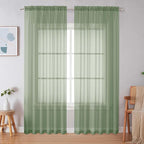 Simplebrand Sage Green Sheer Curtains 84 Inches Long, Light Filtering Rod by Simplebrand