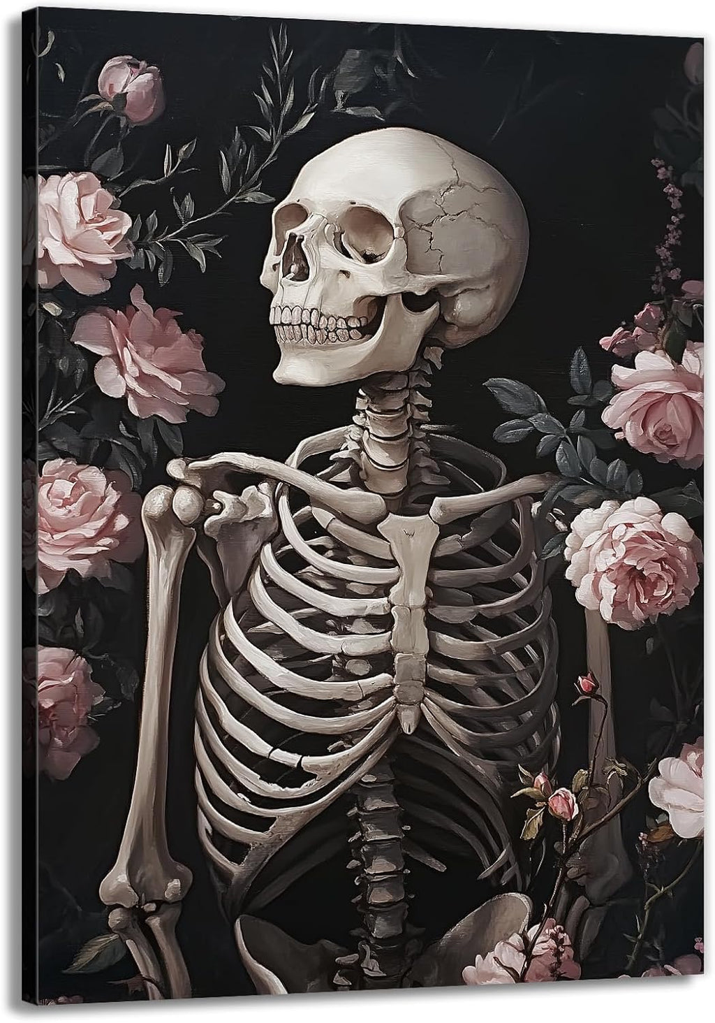OAAPITI Skull Floral Wall Art Vintage Skeleton Portrait Canvas Print Dark Gothic Skull Art for Living Room Bedroom Home Wall Decor Ready to Hang(Artwork-10,16"x24")