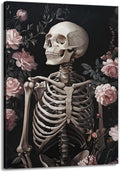 OAAPITI Skull Floral Wall Art Vintage Skeleton Portrait Canvas Print Dark Gothic Skull Art for Living Room Bedroom Home Wall Decor Ready to Hang(Artwork-10,16"x24")