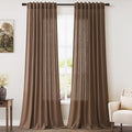 Caramel Brown Linen Curtains for Living Room 105 Inches Long Back Tab Light by Nanspring