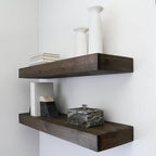 Modern Floating Shelves 3 Inches Thick for Wall, Wide Shelves for Kitchen, Living Room, Bedroom, and Bathroom, Natural Pine Wood, Rustic Wooden Shelf, (Set of 2) (Jacobean, 36Lx3Hx6D)