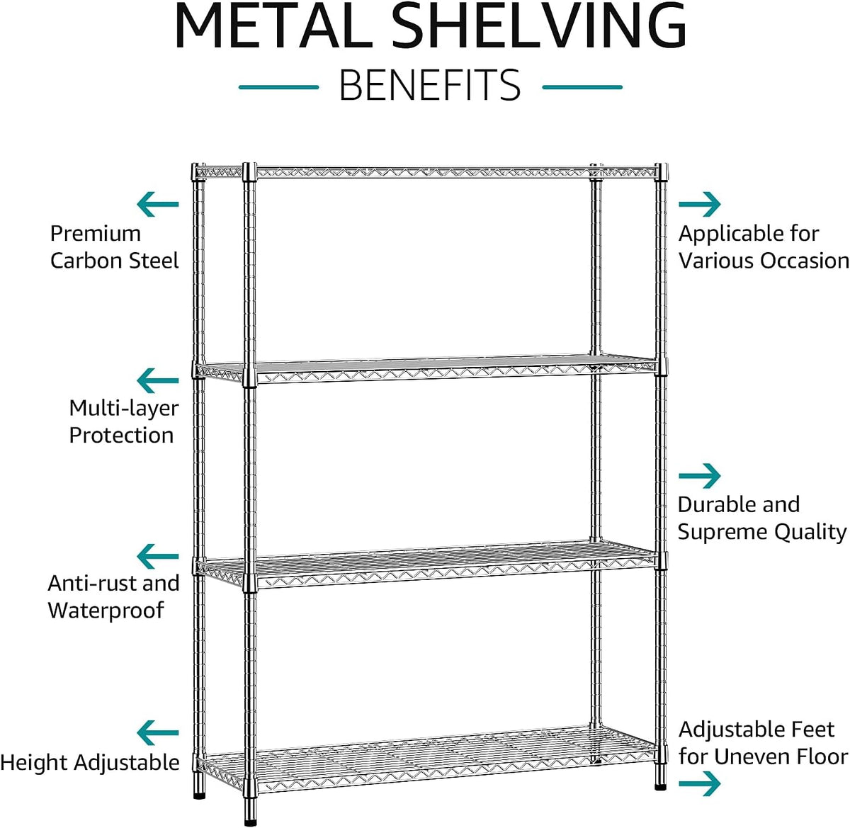 IZEUK 1400 LBS Garage Chrome Shelving Wide Storage Shelves 4 Tier Adjustable Heavy Duty Metal Wire Rack Standing Shelf Unit for Kitchen Office College Dorm Garage Warehouse 15.8" x 45.8"x 59.4"