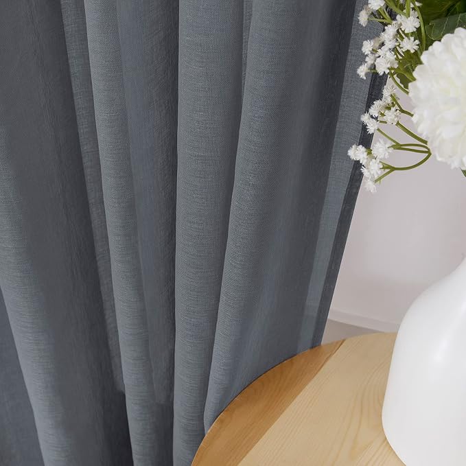 Tollpiz Sheer Curtains Bedroom Linen Textured Curtain Sheers Light Filtering - Image 3