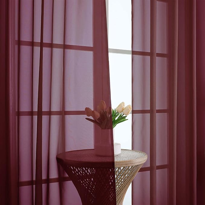 Wine Sheer Curtains 108 Inches Long 2 Panels Set, 59 Inch Extra Wide - Image 3