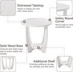 Rustic Farmhouse end Table X 2P with Storage Shelf, French Country Accent Side Table for Family, Dinning or Living Room, Small Spaces, Modern, Round, White