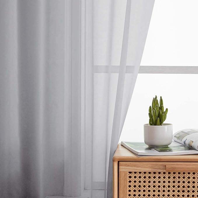 Light Grey Sheer Curtains for Bedroom Living Room 45 Inch Length 2 Panels - Image 6