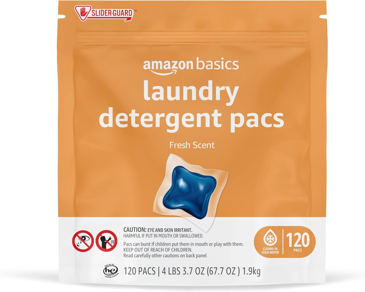 Amazon Basics Laundry Detergent Pacs, Fresh Scent, 120 Count (Previously Solimo)