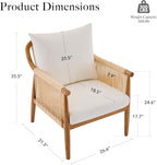 Braid Accent Chair for Living Room Bedroom Reading Room, Rattan Modern Boho Armchair with Solid Wooden Armrest & Frame and Cushions