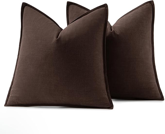 MIULEE Decorative Linen Euro Sham Pillow Covers 28x28 Inch Dark Brown | Boho - Image 6