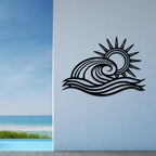 Wita Home Ocean Wave Metal Wall Art, Sun Beach Decor, Coastal Large Wall Sculpture for Home, Indoor/Outdoor Use, Nautical Wall Hanging, Eye-Catching Addition to Living Room (Red, 32 x 19 inches)