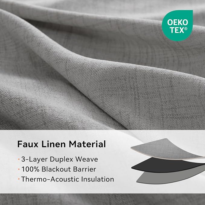 100% Blackout Linen Textured Curtains 72 Inch Long, Light Blocking, Thermal - Image 4