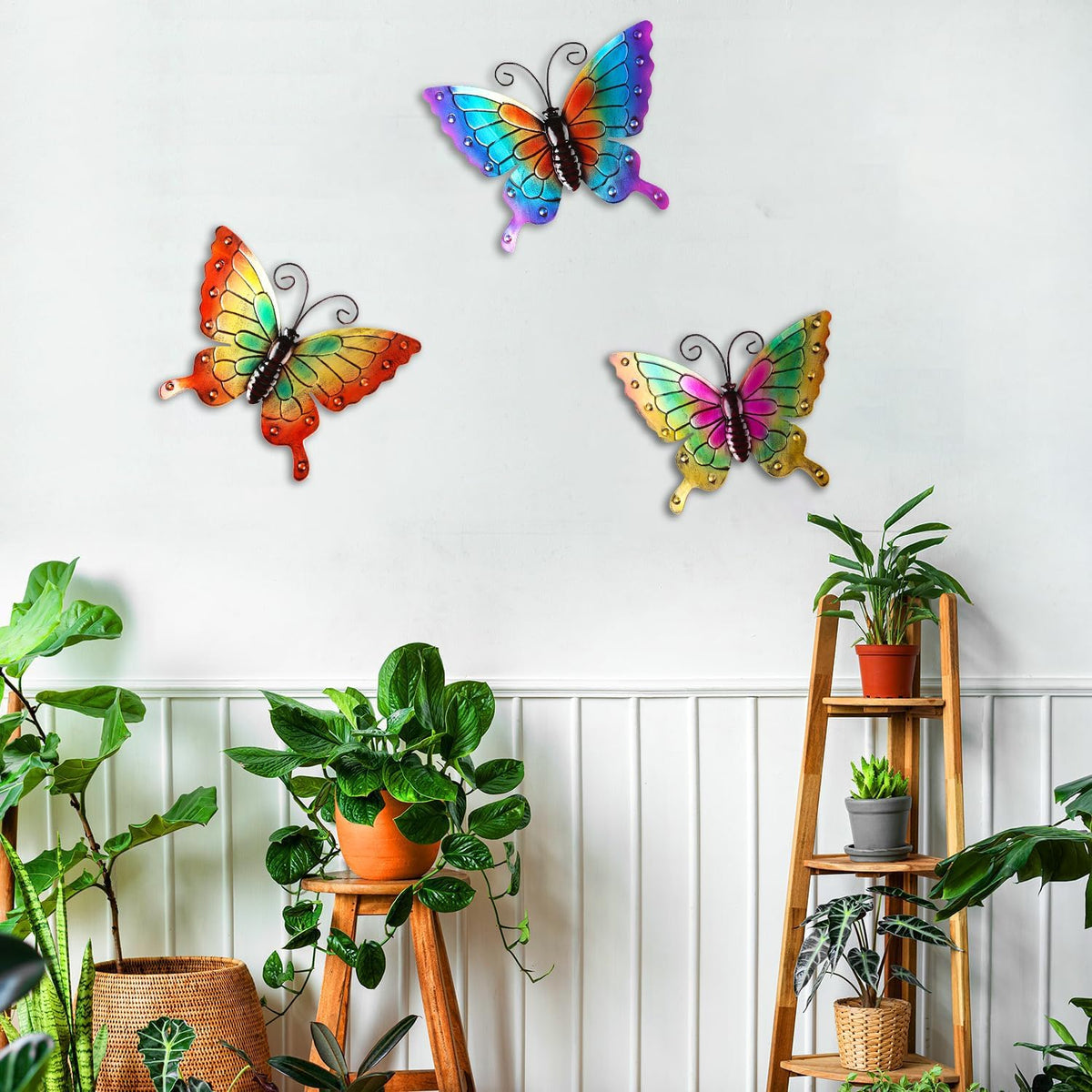 MACLARONX 3Pcs Metal Butterfly Wall Decor,11" Large Outdoor Fence Yard Art Butterflies 3D Garden Hanging Decorations Home Balcony Patio Room Indoor