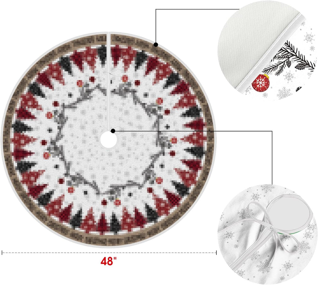 AVOIN colorlife Merry Christmas Christmas Tree Skirt 48 Inch, Christmas Ornaments Snowflake Winter Holiday Tree Mat Decoration