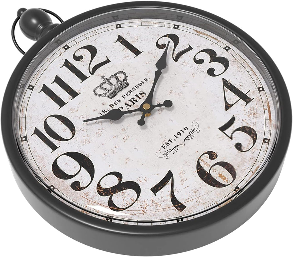 Menterry Retro Round Wall Clock. Black Vintage Antique Style Decor Wall Clocks for Kitchen,Farmhouse,Bedroom,Bathroom,Office, (11.8" H x 9.3" W)
