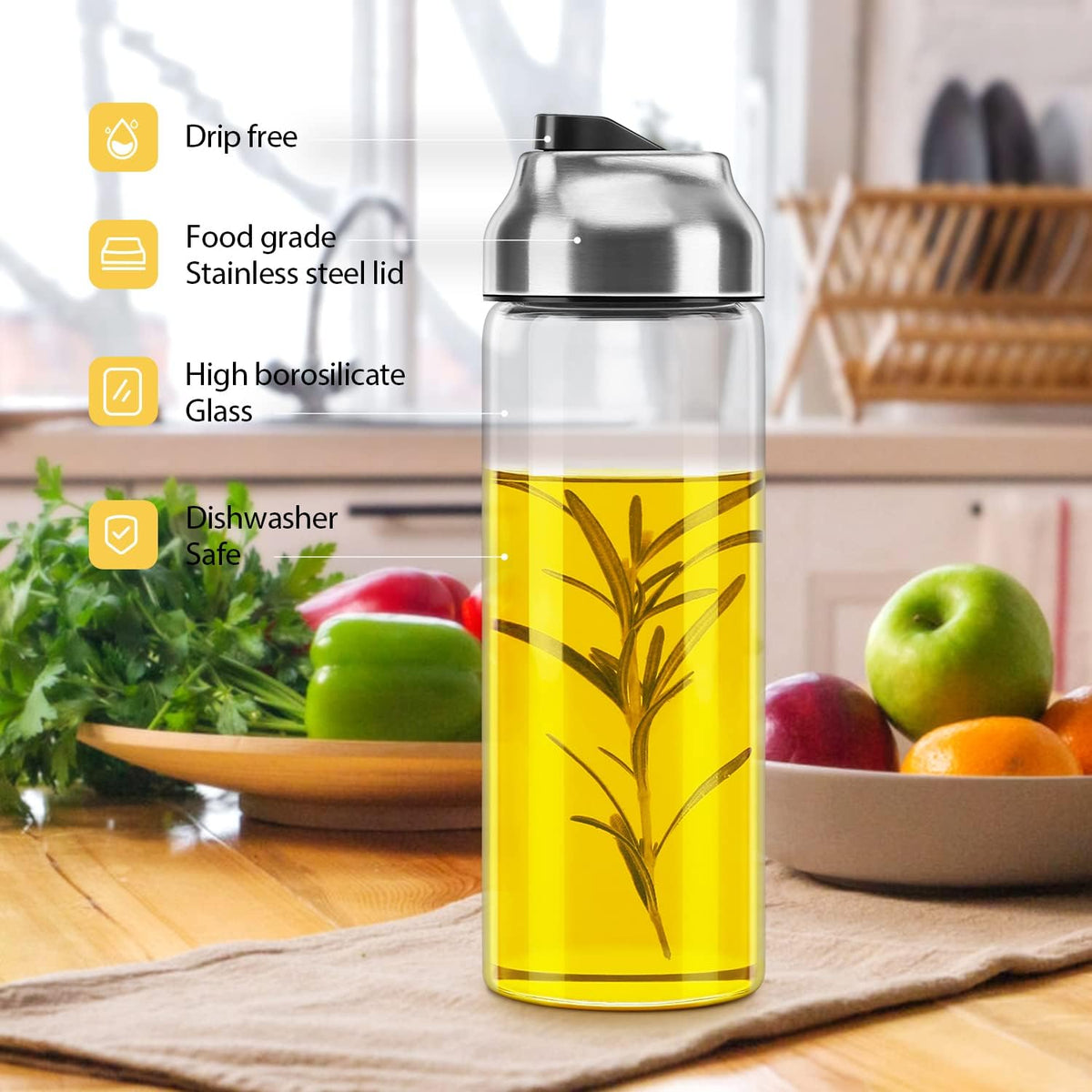 Aelga Olive Oil Dispenser - 14 OZ Glass Oil and Vinegar Dispenser Bottles Set for Kitchen No Drip-Set of 2