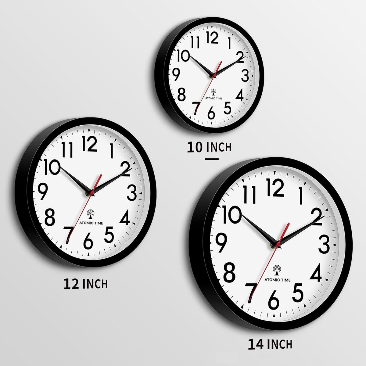 Atomic Wall Clock Analog 10 Inch Battery Operated Modern Decorative for Living Room Kitchen Office Bedroom Bathroom(Black)