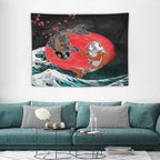 Houselerax Koi Fish Tapestries,Japanese Style Yin Yang Big Wave Cherry Blossoms Tapestry Wall Hanging for Bedroom Living Room Office Decor 40"x30"