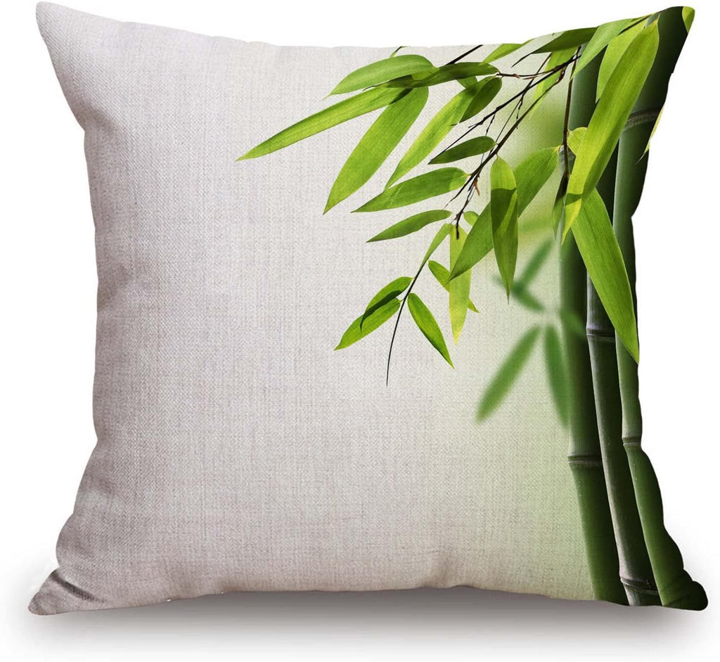 TSSOHU Green Bamboo Farmhouse Pillow Cover Cotton Linen Decorative Square Throw Pillow Cover 18x18 Inch for Sofa Couch Decoration