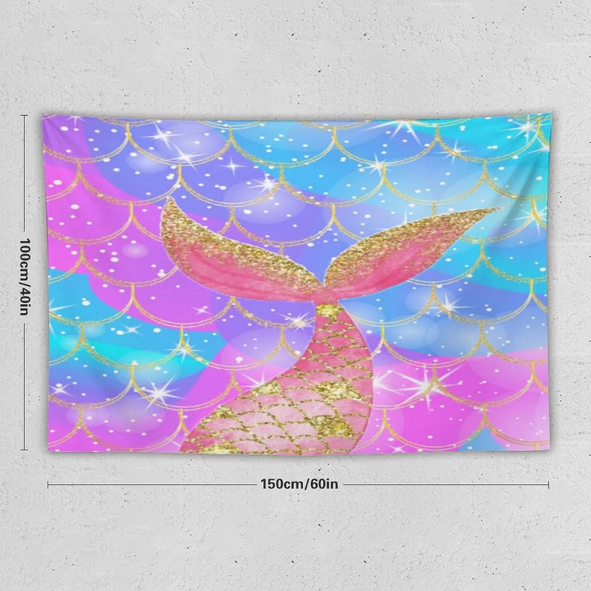 HZOHNAGO Mermaid Scales Tapestry Colorful Shiny Scales Mermaid Tail Pattern Printed Wall Tapestry Wall Hanging for Bedroom Living Room Dorm 60" W x 40" H