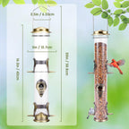 MIXXIDEA 2PK Metal Wild Bird Feeder Squirrel Proof Bird Feeders for Outside Hanging 6 Port Tube Bird Feeder Transparent Finch Feeder with Steel Hanger (Bronze)
