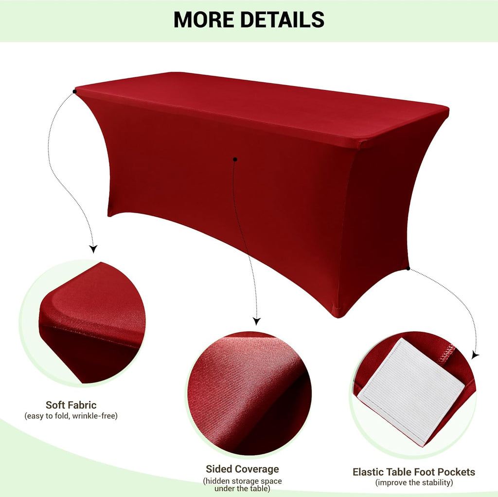 Obstal Spandex Table Cover 8ft Fitted Tablecloth Rectangular - Stretch Rectangle Folding Table Cloth for Birthday Party Wedding Banquet, Dark Red, 96L x 30W Inch