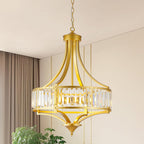 Modern Gold Crystal Chandelier, 20 Inch Large Ceiling Pendant Light Fixture with 50'' Adjustable Hanging Chain, 5-Light Farmhouse Chandelier for Dining Room, Living Room, Bedroom, Entryway