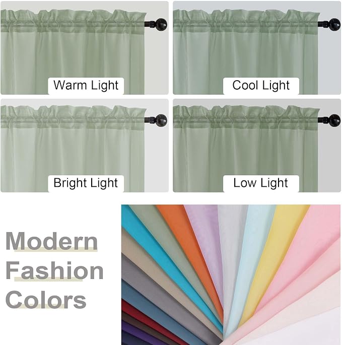 Sage Green Sheer Curtains for Bedroom Living Room 90 Inches Long 2 Panels Set - Image 7