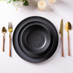 AmorArc Ceramic Dinnerware Sets, Wavy Rim Stoneware Plates and Bowls Sets, Highly Chip and Crack Resistant | Dishwasher & Microwave Dishes set, Service for 4 (12pc)-Speckled Matte Black