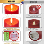 NURADA Outdoor Flameless Candles with Remote Timer - Waterproof Realistic Flickering LED Pillar Electric Battery Operated Fake Candle for Home Wedding Christmas Decor - 3 Pack Red(D3”H4”6”8”)