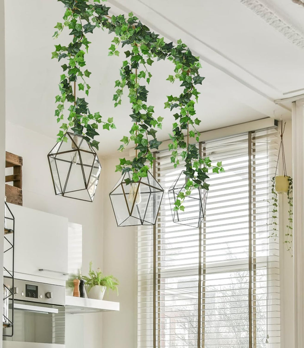 RECUTMS 3 Strands Artificial Ivy Vines 6.4Ft Green Ivy Garland Faux Hanging Plants Greenery Decoration Artificial Vines for Home Decor Indoor Home Wall Wedding Room Decor(Green)