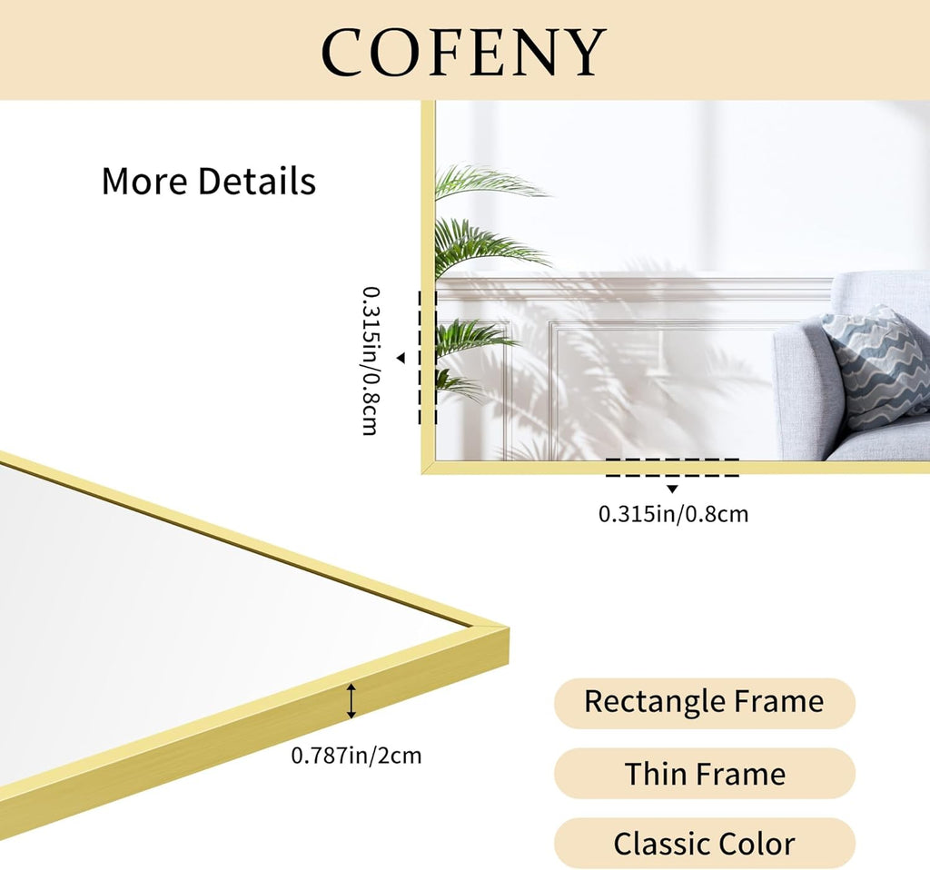 30x72inch Bathroom Mirror, Gold Rectangle Mirror with Thin Metal Frame, Large Rectangular Wall Mirrors for Bathroom, Living Roomm, Hair Salon, Big Farmehouse Mirror Hang Horizontal/Vertical
