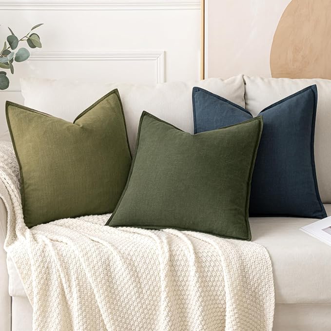 MIULEE Decorative Linen Euro Sham Pillow Covers 24x24 Blue | Boho Farmhouse​ - Image 4
