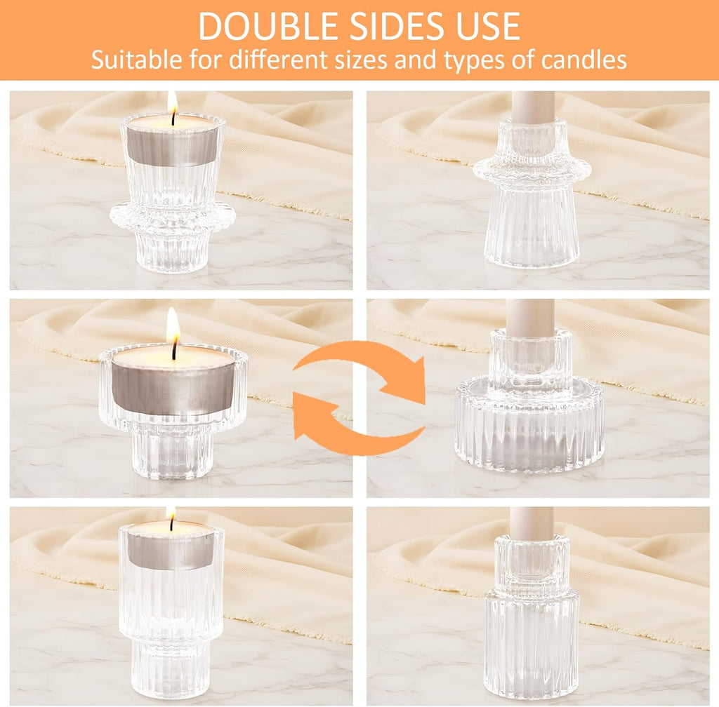 12 Pcs Glass Candlestick Holders Taper Candle Holders for Table Centerpieces, Wedding Decor and Dinner Party, Clear