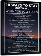 Inspirational Canvas Painting Wall Art for Office 10 Ways to Stay Motivated When You Lose Focus Motivational Wall Art Life Growth Poster Framed Artwork Prints Picture for Living Room [30''Wx 40''H]