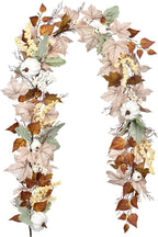 DearHouse Fall Garland Maple Leaf, 5.9Ft Hanging Vine Garland White with Pumpkins and Berries Thanksgiving Decor for Home Wedding Fireplace Party Christmas (White&Brown)