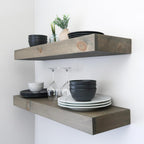 Modern Floating Shelves 3 Inches Thick for Wall, Wide Shelves for Kitchen, Living Room, Bedroom, and Bathroom, Natural Pine Wood, Rustic Wooden Shelf, (Set of 2) (Aged Barrel, 60Lx3Hx6D)