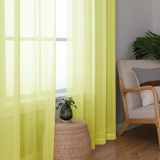 Lemon Sheer Curtains 96 Inches Long 2 Panels, Solid Voile Dual Rod Pockets - Image 2
