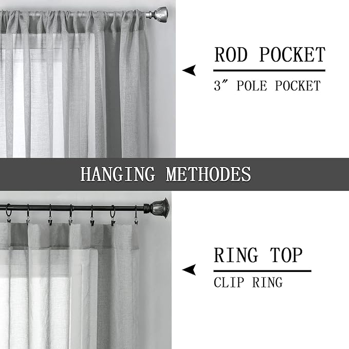 Tollpiz Short Sheer Curtain Living Room Linen Textured Curtains Sheer Light - Image 5