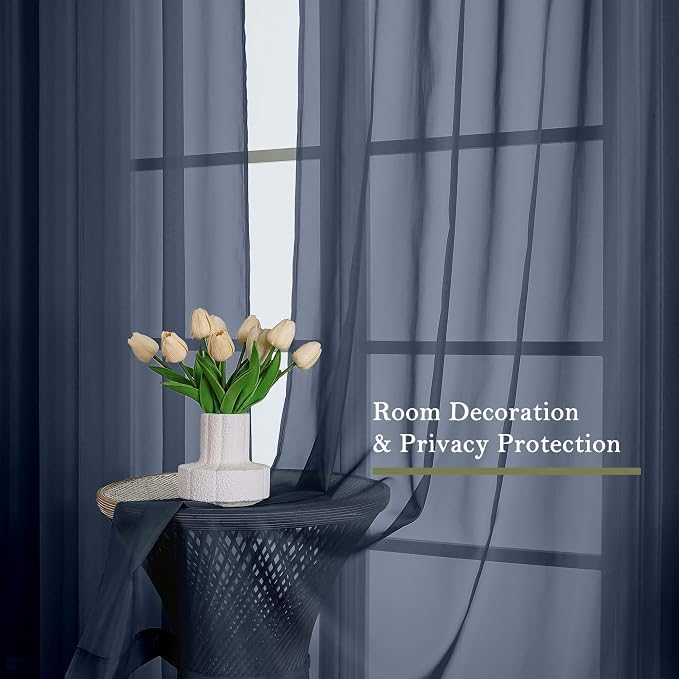 Navy Blue Sheer Curtains 108 Inches Long 2 Pcs, Rustic Farmhouse Dual Rod - Image 4
