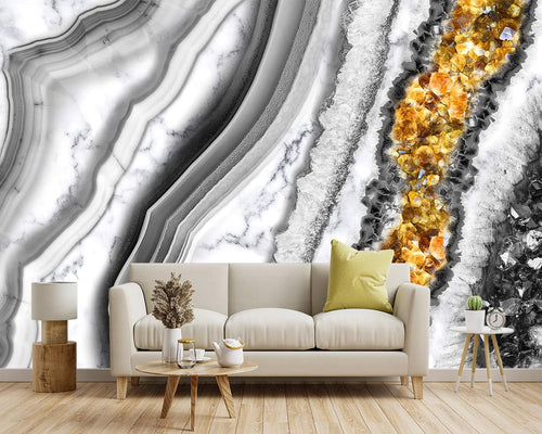 -Black and Gold Marbled Fabric Wallpaper Living Room Abstract Art Bedroom Bathroom Wall Mural- 91"x65"（ not Peel and Stick）
